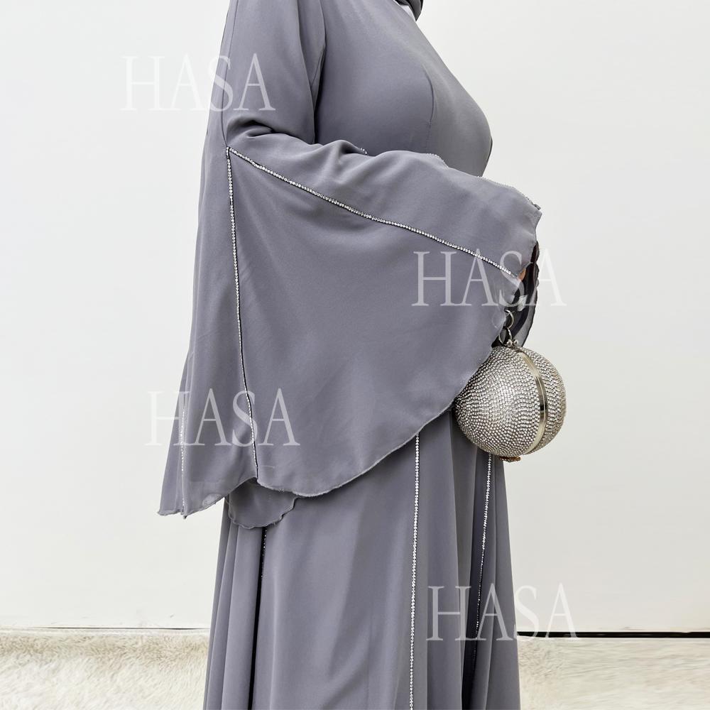 HA6497 Solid Color Light Luxury Chiffon Long Skirt Suit