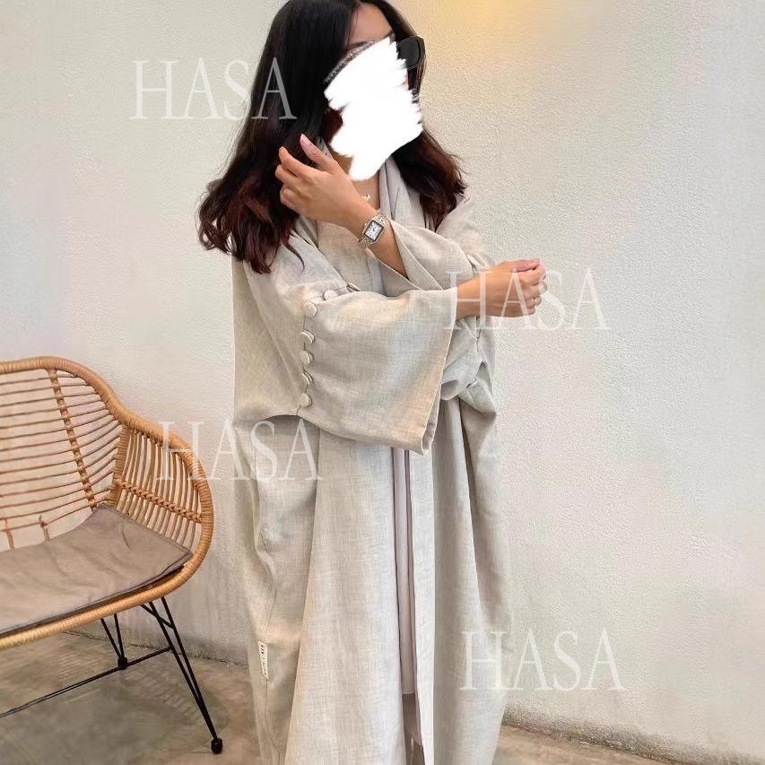 HA6561 Simple Style Large Size Long Cardigan Robe