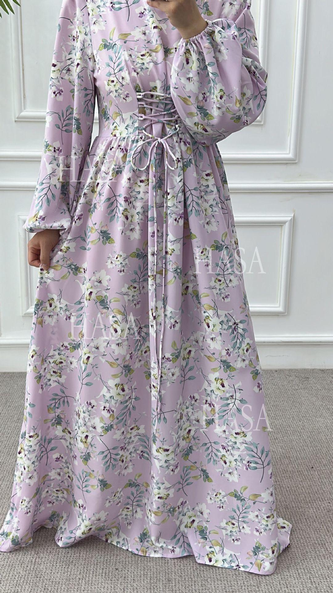 HA6489 Long-sleeved Floral Maxi Dress with Natural Waist