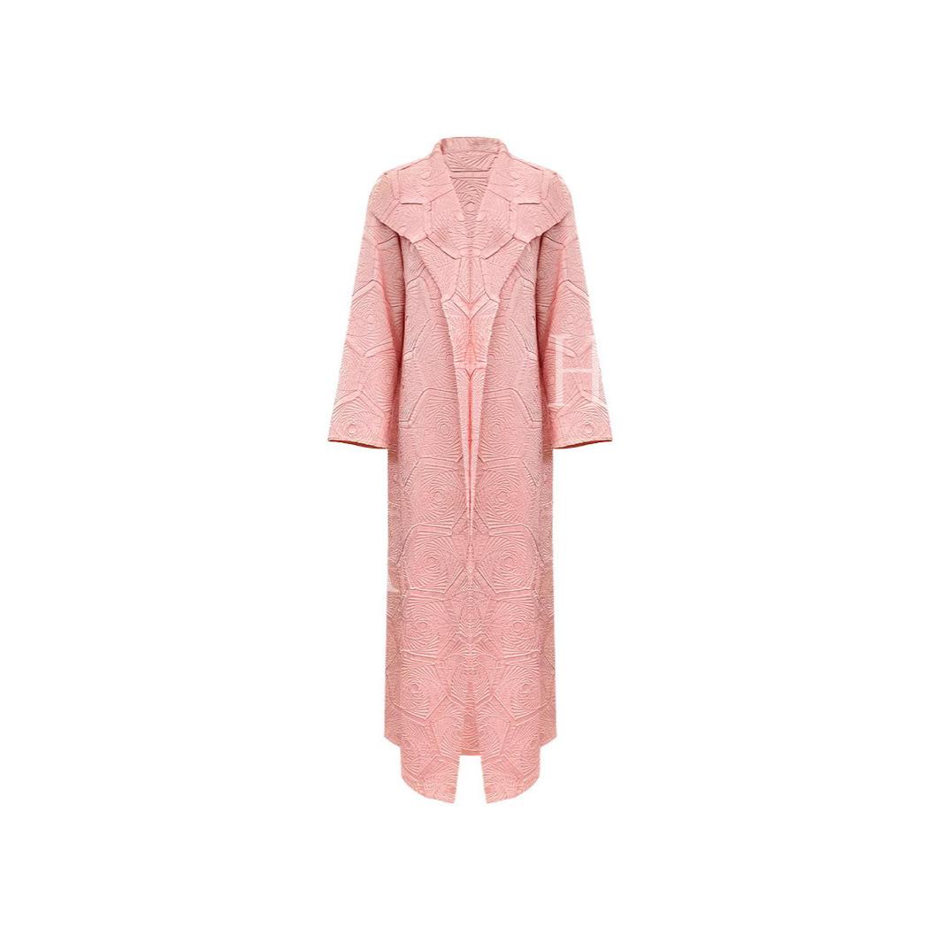 HA6592 Embroidered Pleated Cardigan Jacket - Large Size, Comfortable Mid-Length