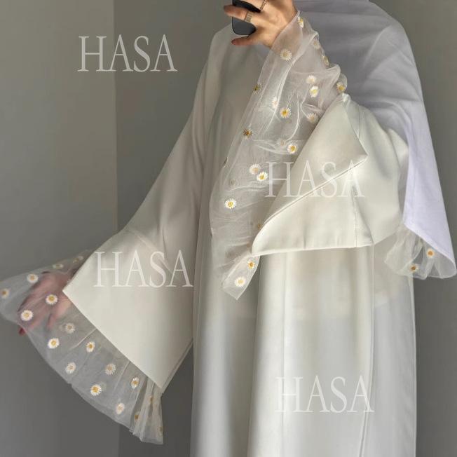 HA6564 Lace Daisy Embellished Long Dress Robe