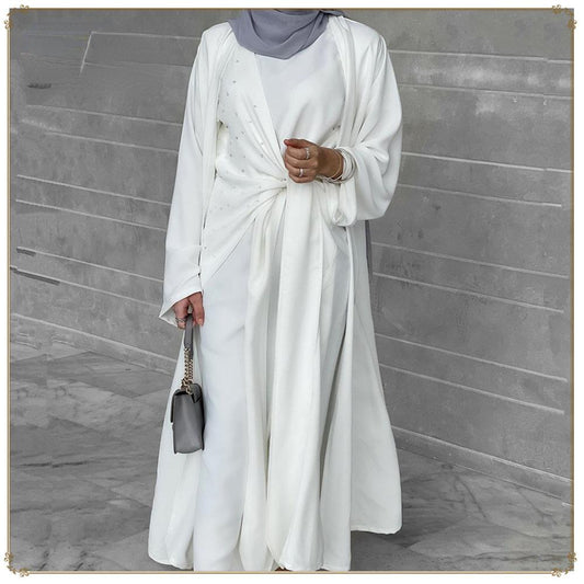 HAYA HAYA1012 2pcs Set Solid Color Cardigan+Inner Dress
