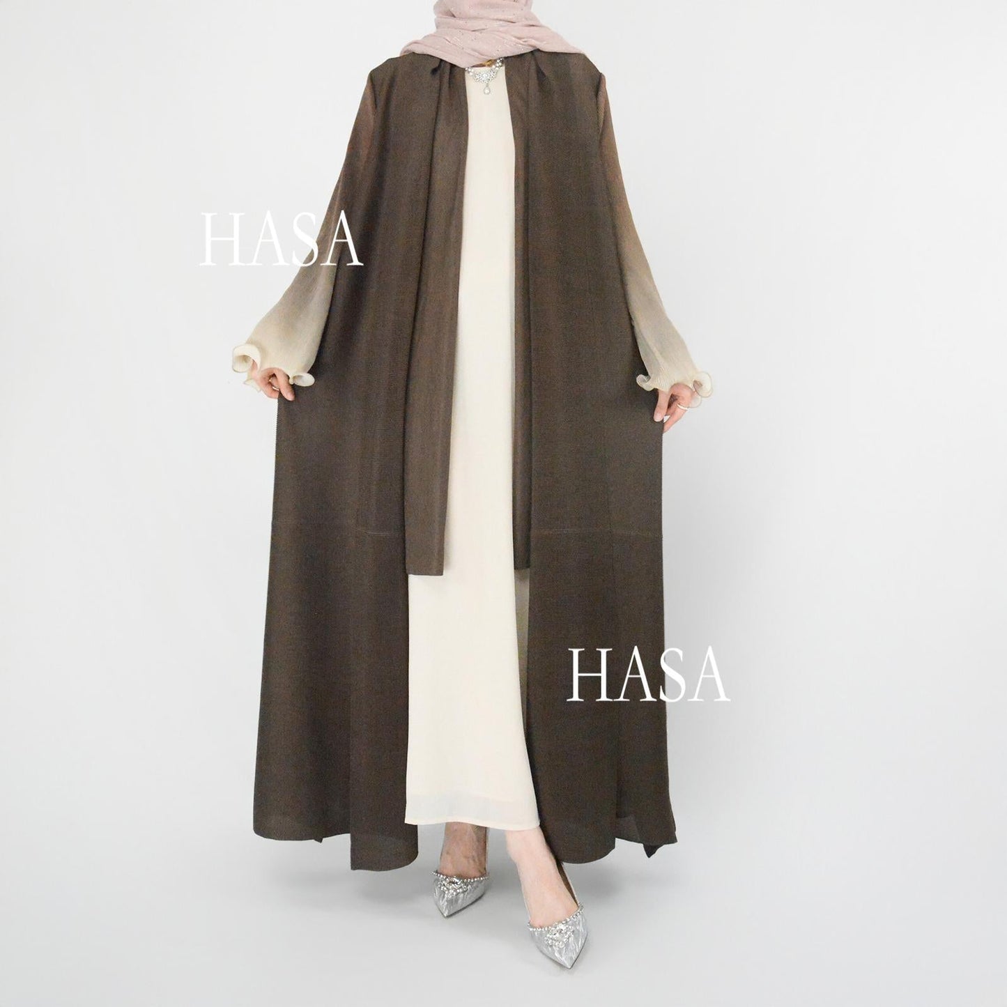 HS6360 Summer Ombré Gradient Abaya with Pleats and Fluted Bell Cuffs