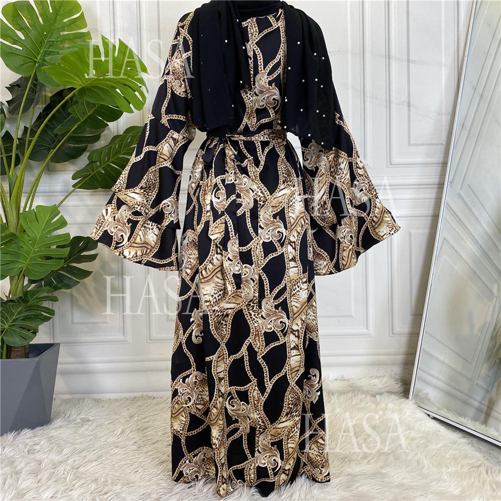 HA6590 Fashionable Printed Loose-fitting Dress with Lace-up Design and Wide Swing