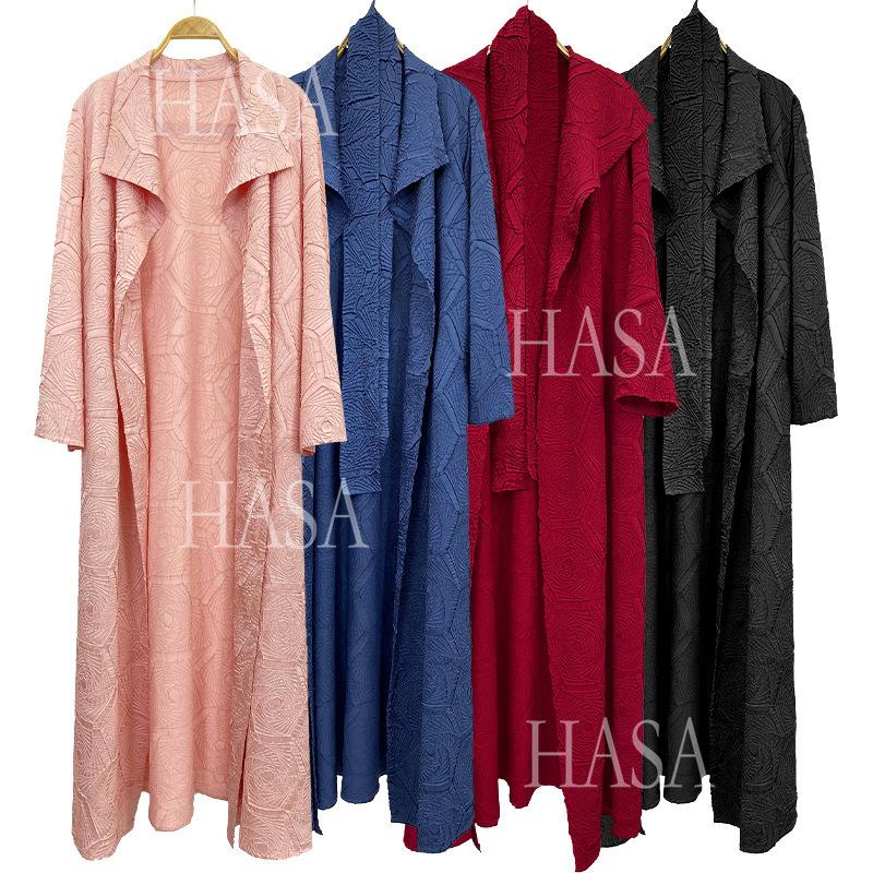 HA6592 Embroidered Pleated Cardigan Jacket - Large Size, Comfortable Mid-Length