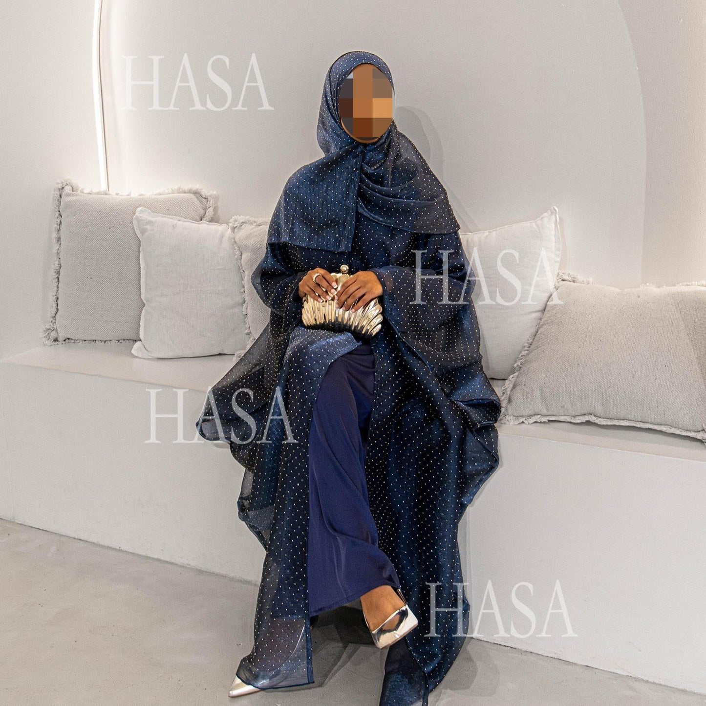 HA6493 Lightweight Ice Flower Ruffle Textured Rhinestone Robe Three-Piece Set