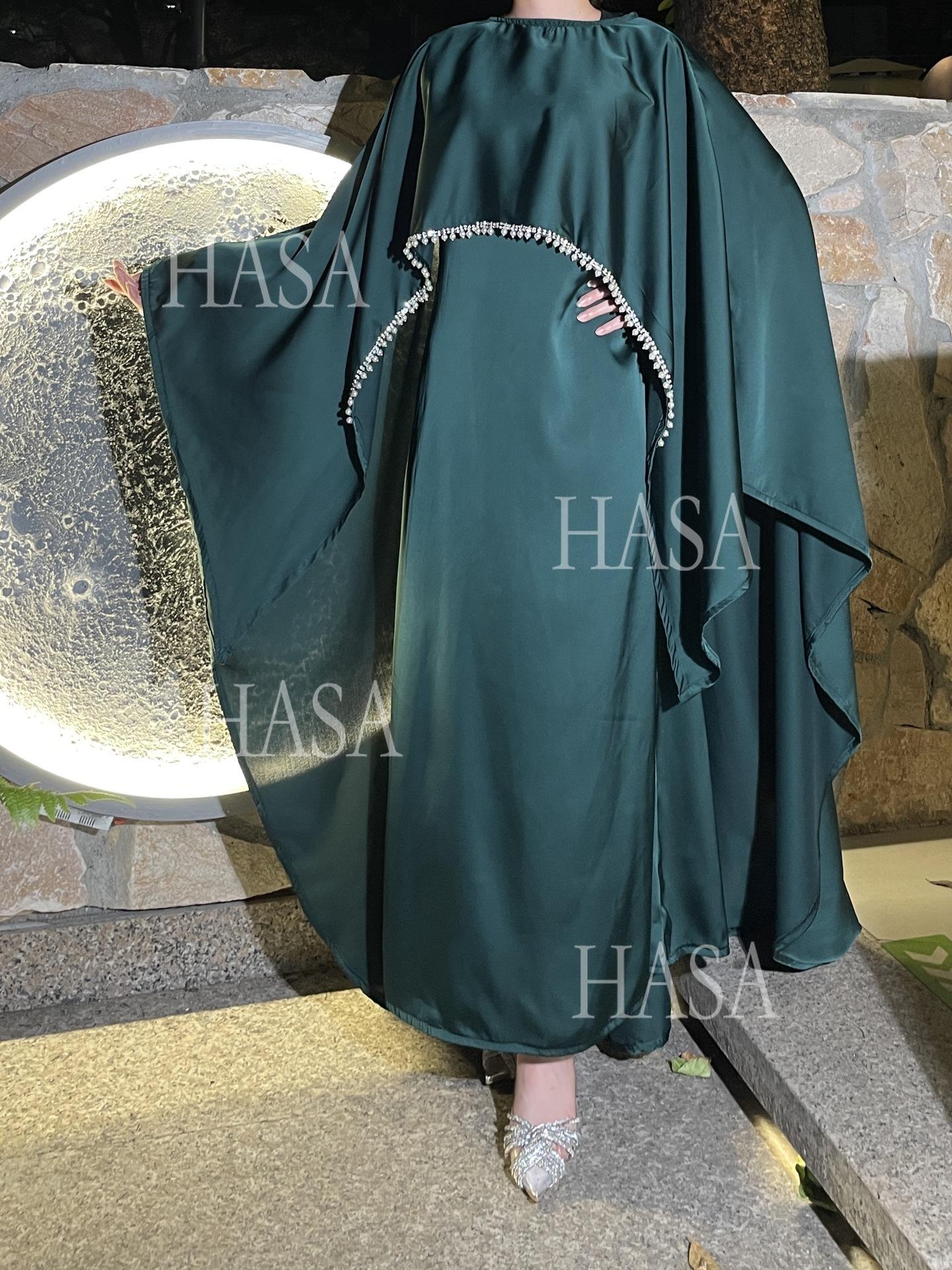 HA6476 Long Sleeves Glossy Robe with Pearl Embellishment