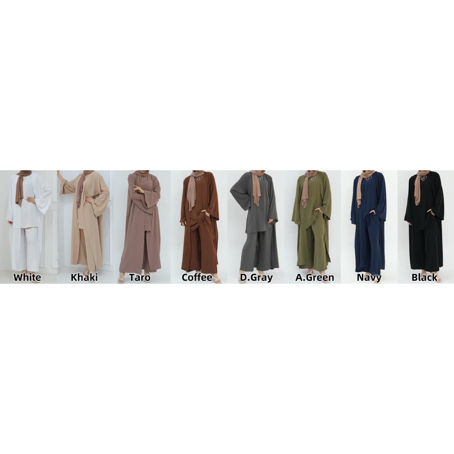 HA5107 Classic Solid Color Three-piece Suit - Loose Long Design Combination