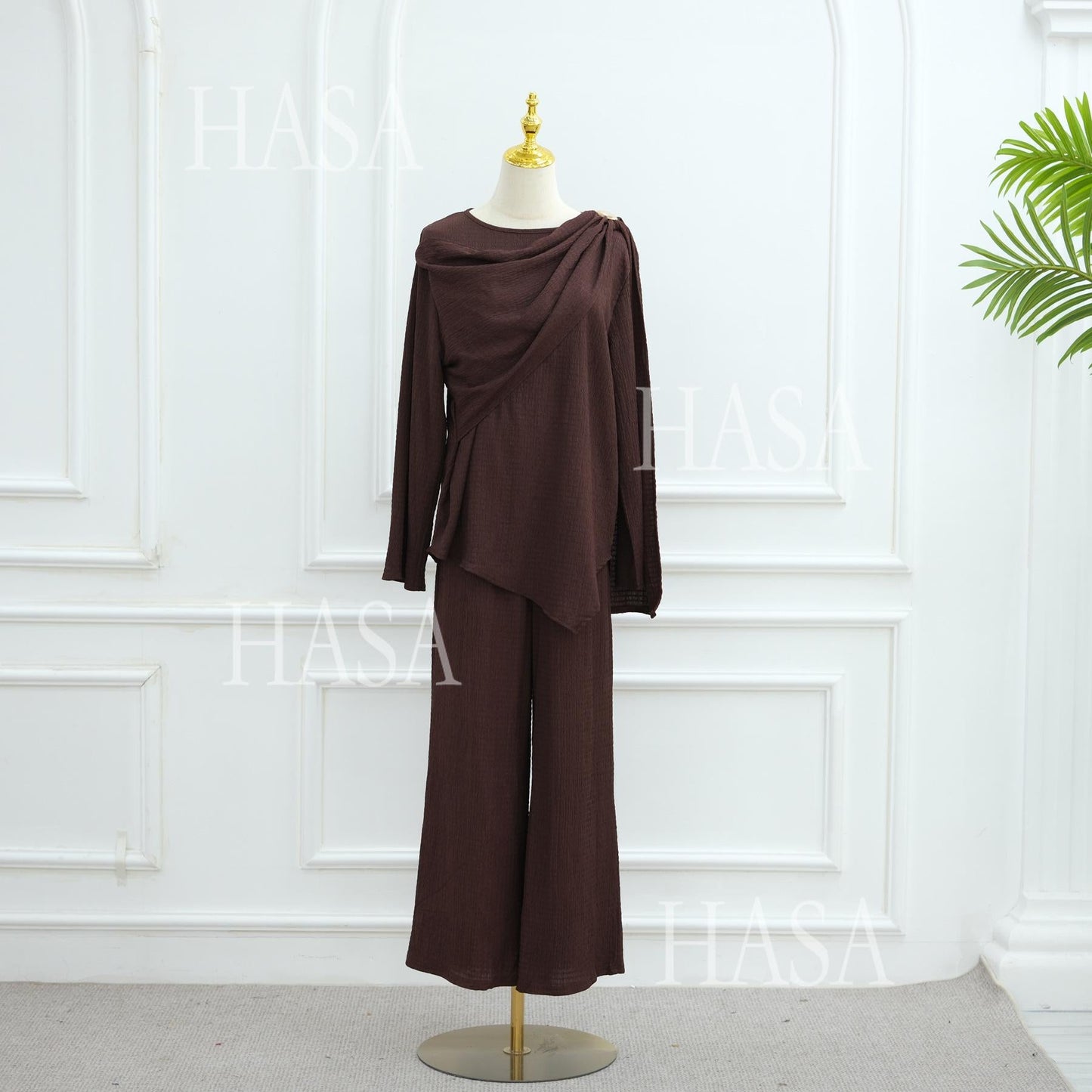 HA6568 Solid Color Design Top + Pants Two-piece Set for Daily Personality Wear