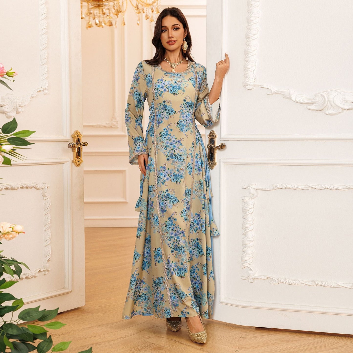 HA6642 Floral print long dress