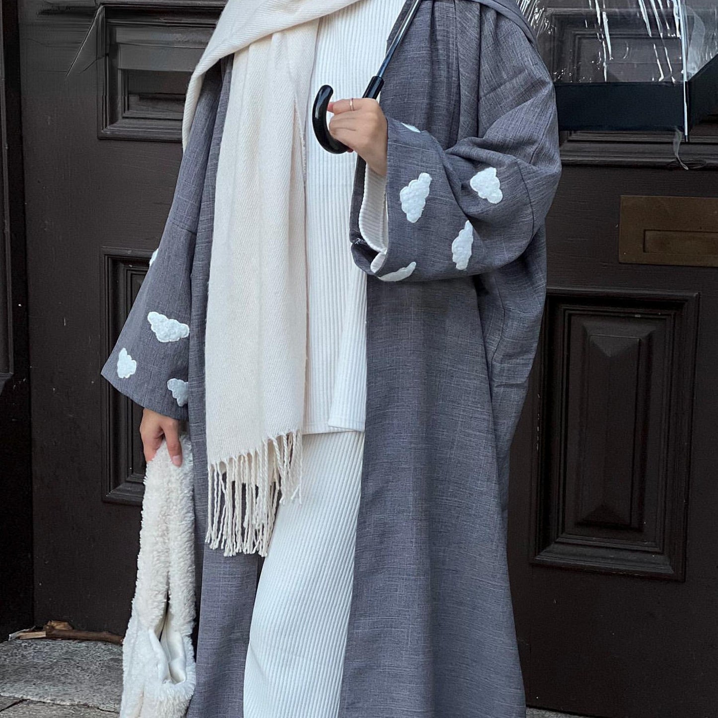 HAYA HAYA0992 Cloud Embroidered Elegant Cardigan Robe