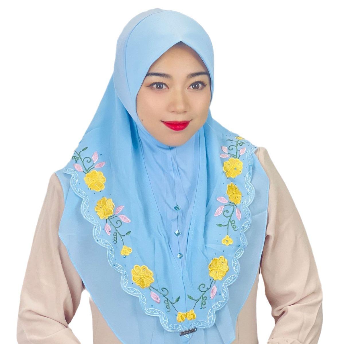 HAYA HA1105 Double Layered Floral Embroidered Lace Headscarf for Women