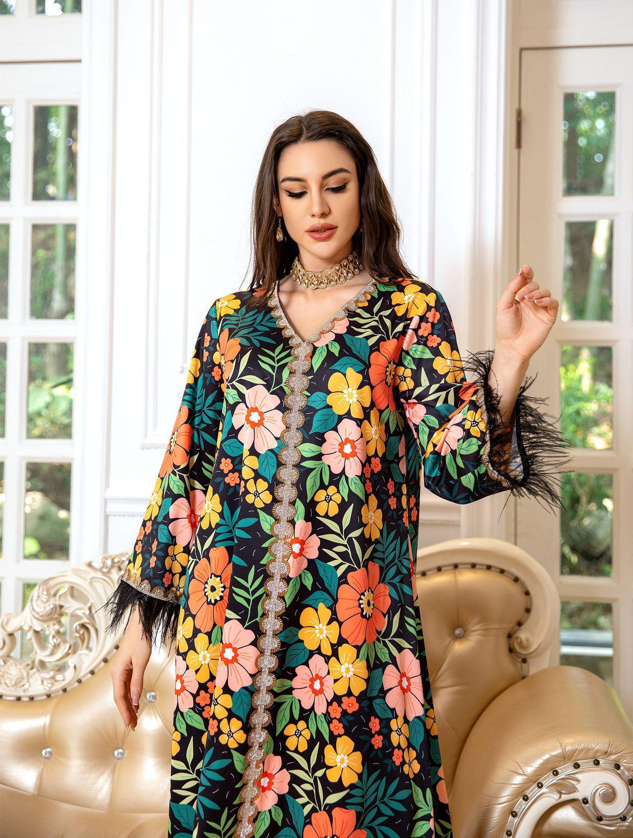 HAYA HAYA1078 Printed Diamond Camel Hair Dress