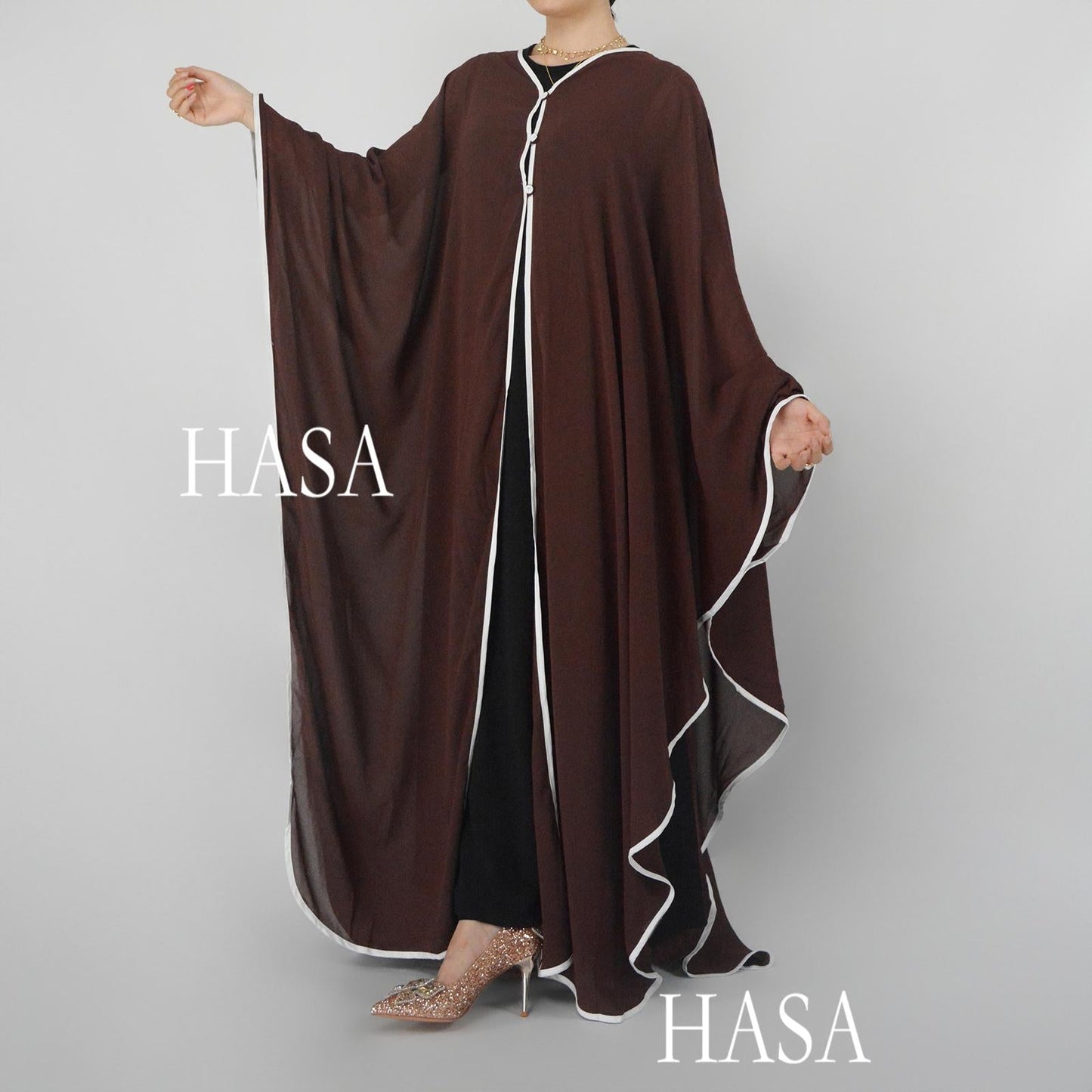 HA6325  One Size Chiffon Cover-Up with Batwing Sleeves and Button Front