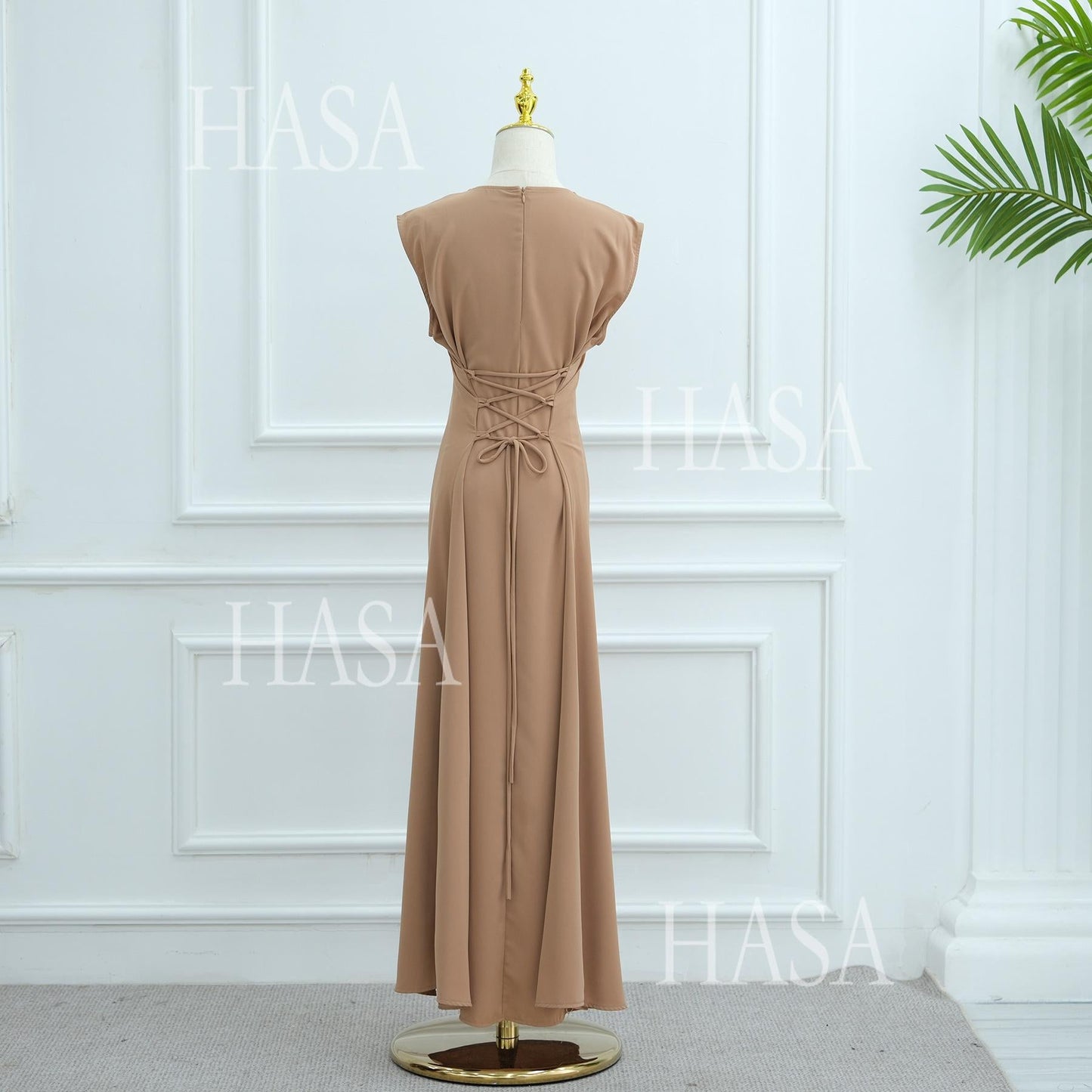 HA6470 Sleeveless Long Dress with Adjustable Back Lacing