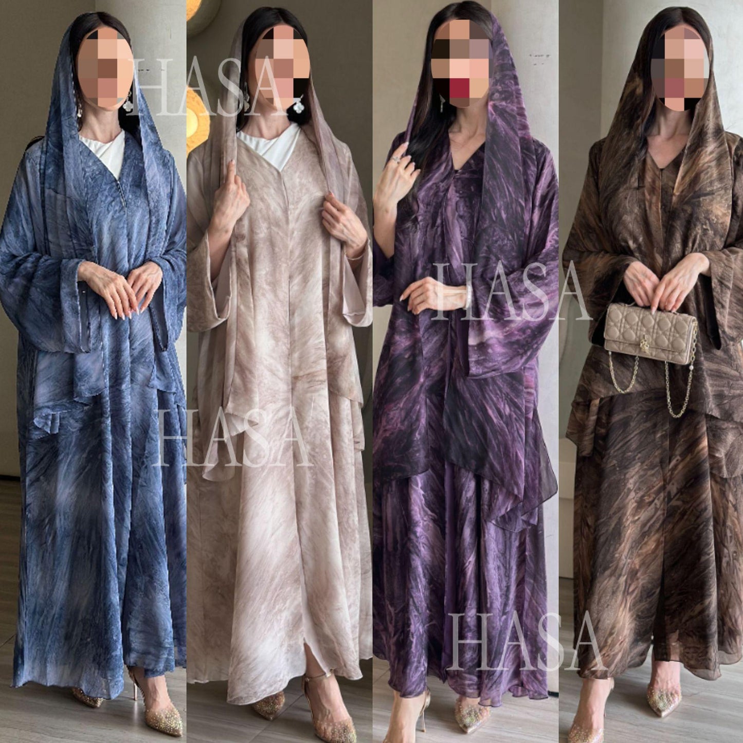 HA6551 Printed Abaya Cardigan with Matching Scarf Two-Piece Set
