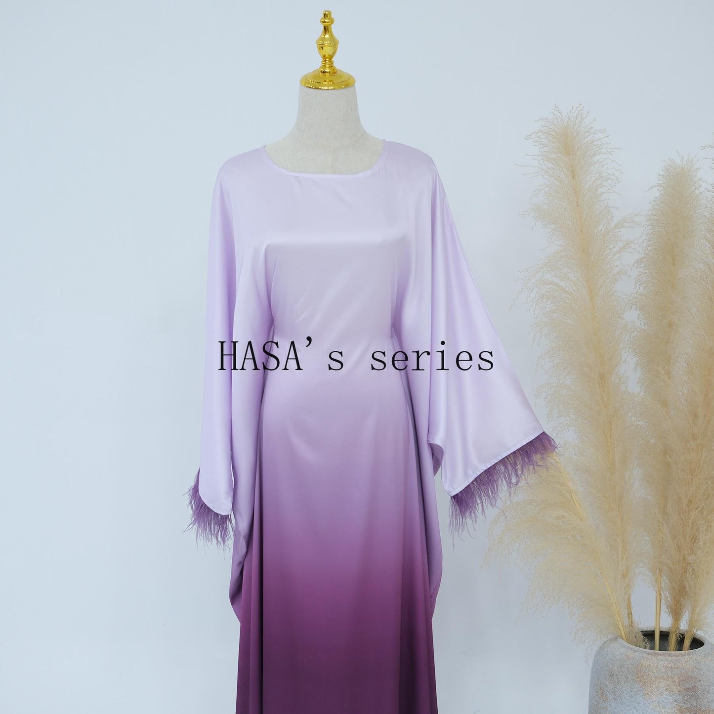 HS5111 Gradient-colored Fringed Long Dress, Romantic Dress with Batwing Sleeves.
