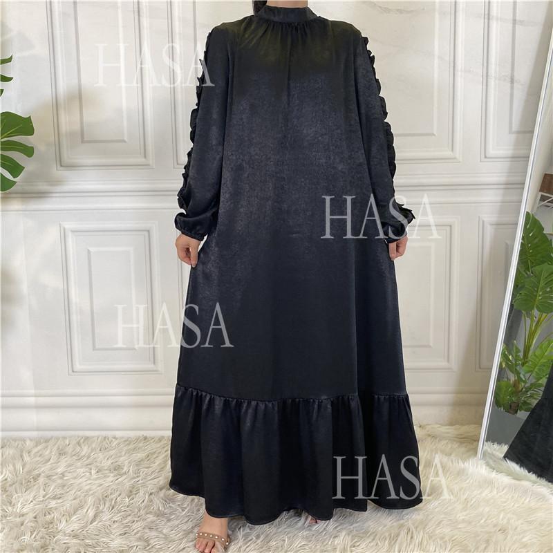HA6591 Solid Color Turtleneck Long Sleeve Dress with Pleated Waistband