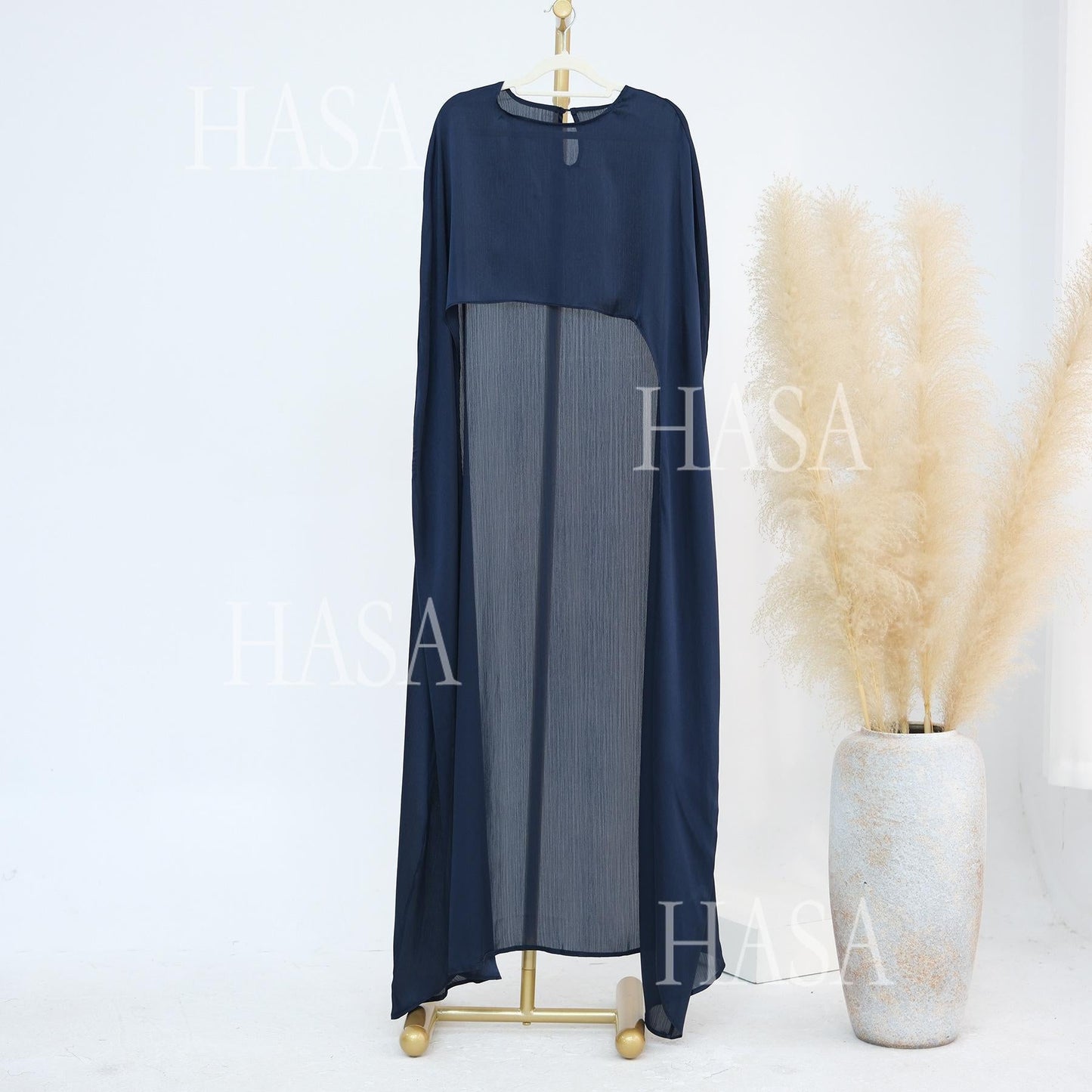 HA5870 Elegant drape two-piece robe dress-Light luxury street style abaya girl