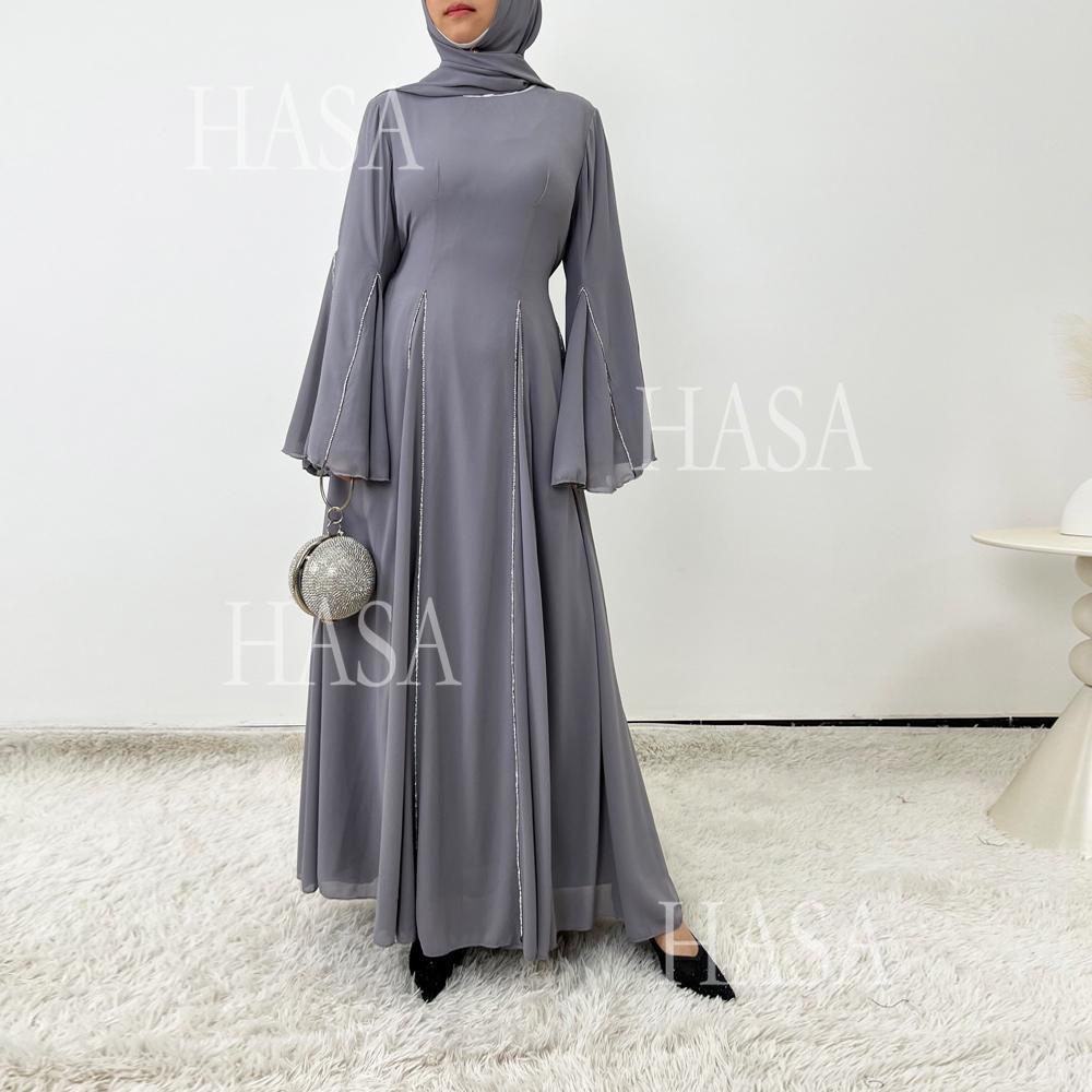 HA6497 Solid Color Light Luxury Chiffon Long Skirt Suit