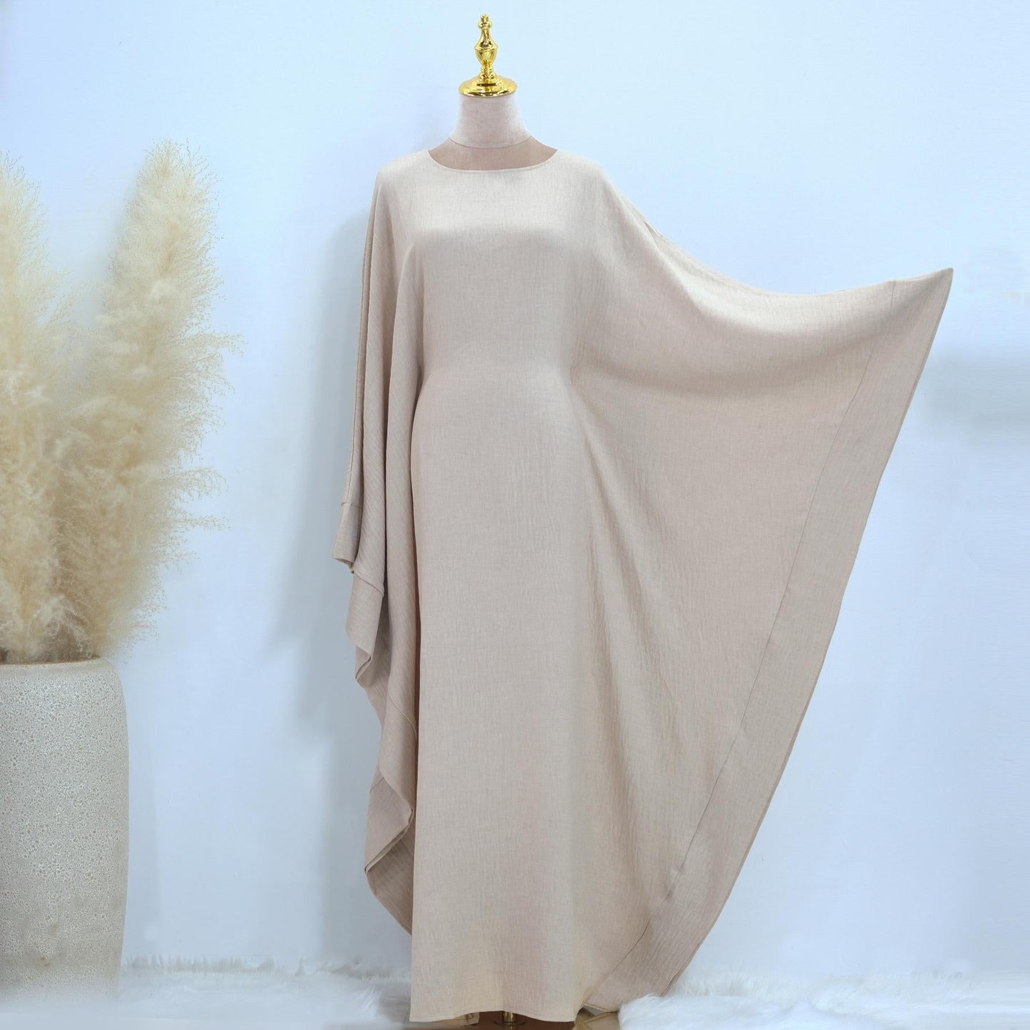 HAYA HA1177 Waist Raging Bat Sleeves Dress Crepe Kaftan with Built-in Belt