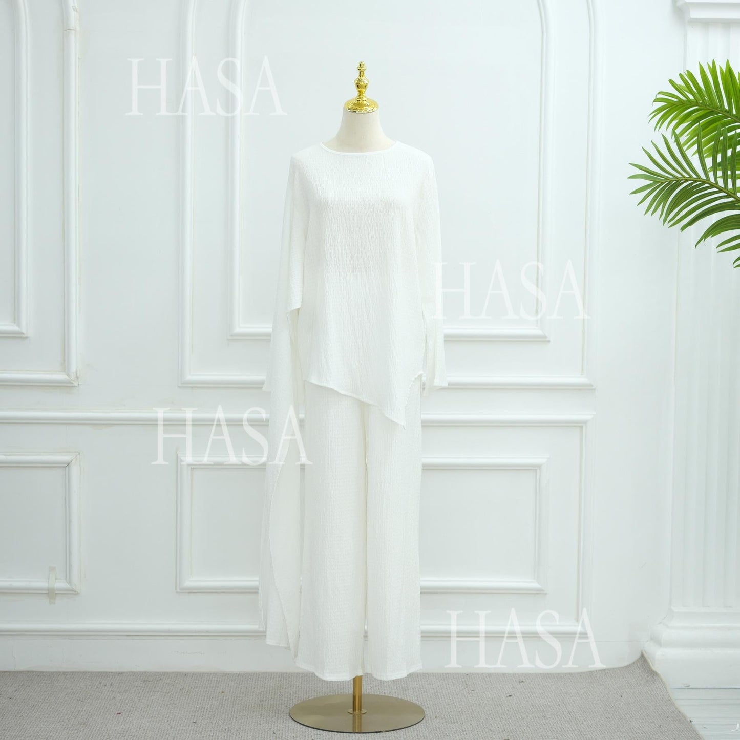 HA6568 Solid Color Design Top + Pants Two-piece Set for Daily Personality Wear