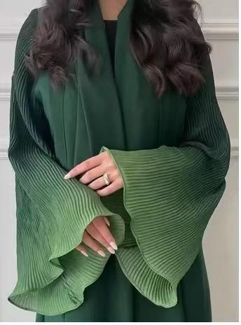 HASASERIES HS6721 Olive Ombre  Green Abaya with Gradient Cuffs