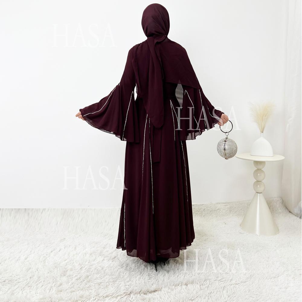 HA6497 Solid Color Light Luxury Chiffon Long Skirt Suit