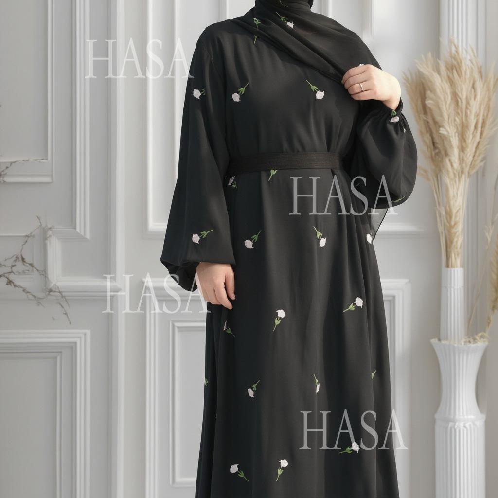 HA5871 Flower Embroidered Two-piece Dress | Elegant Swing + Belt Design