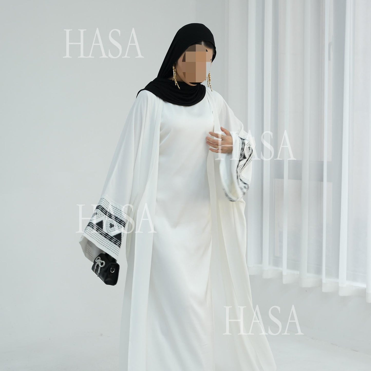 HASA's Series HA6506 Long Wide Sleeve Embroidered Robe Cardigan (No Headscarf)