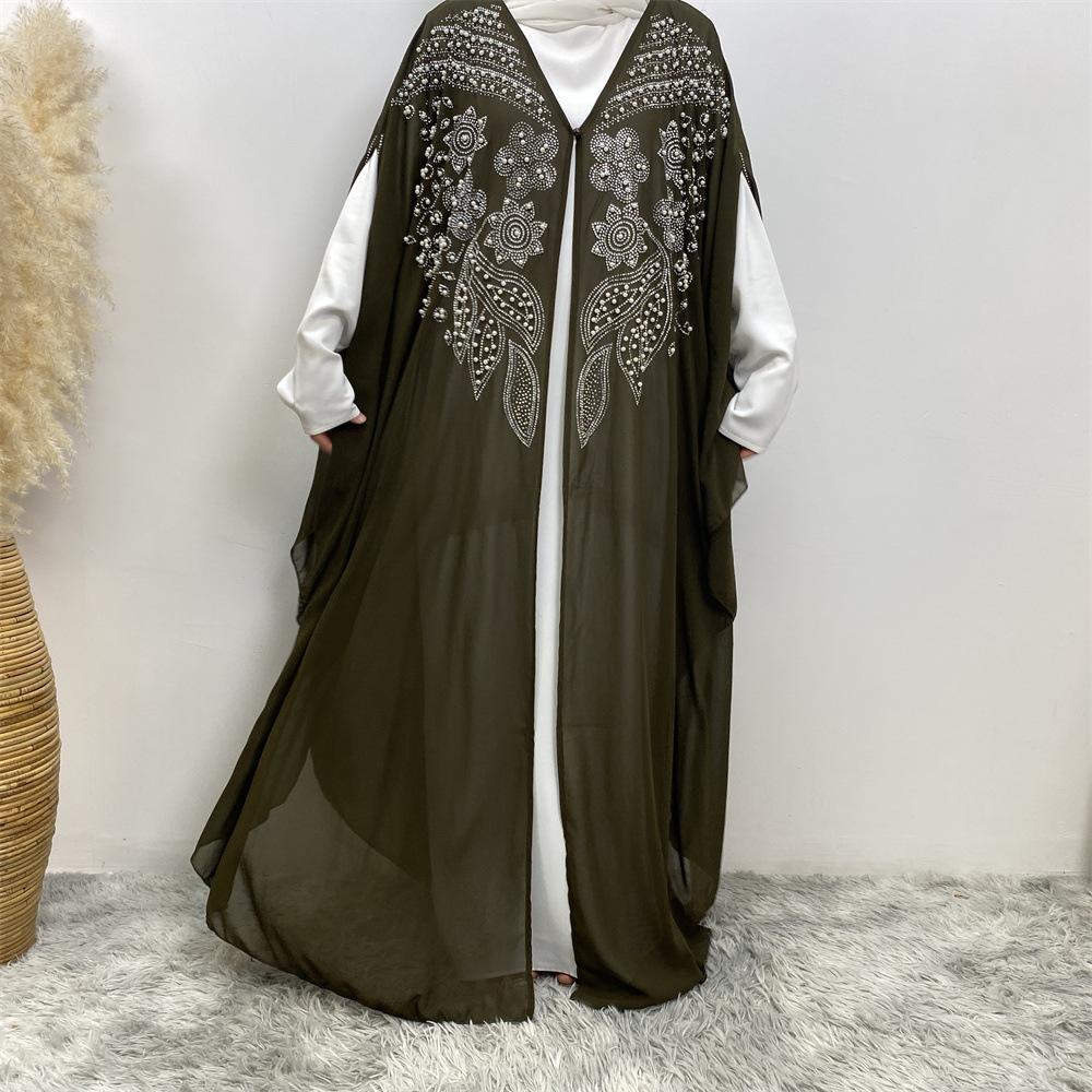 HAYA HAYA1085 Muslim Rhinestone Cardigan Dress