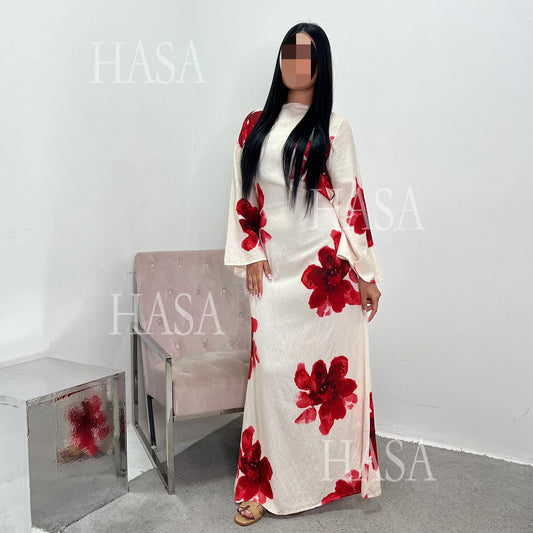 HA6503 Long-sleeved Waist-length Printed Dress (one Piece)