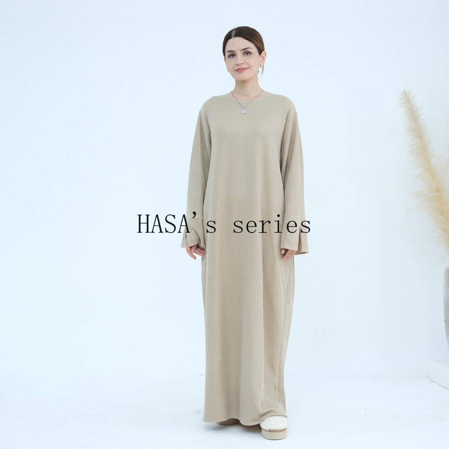HA5440 Large Sleeve Thick Knitted Sweater Dress - Loose and Elegant Long Dress party  wear red dress thick  thigh 2  part bow  outfits