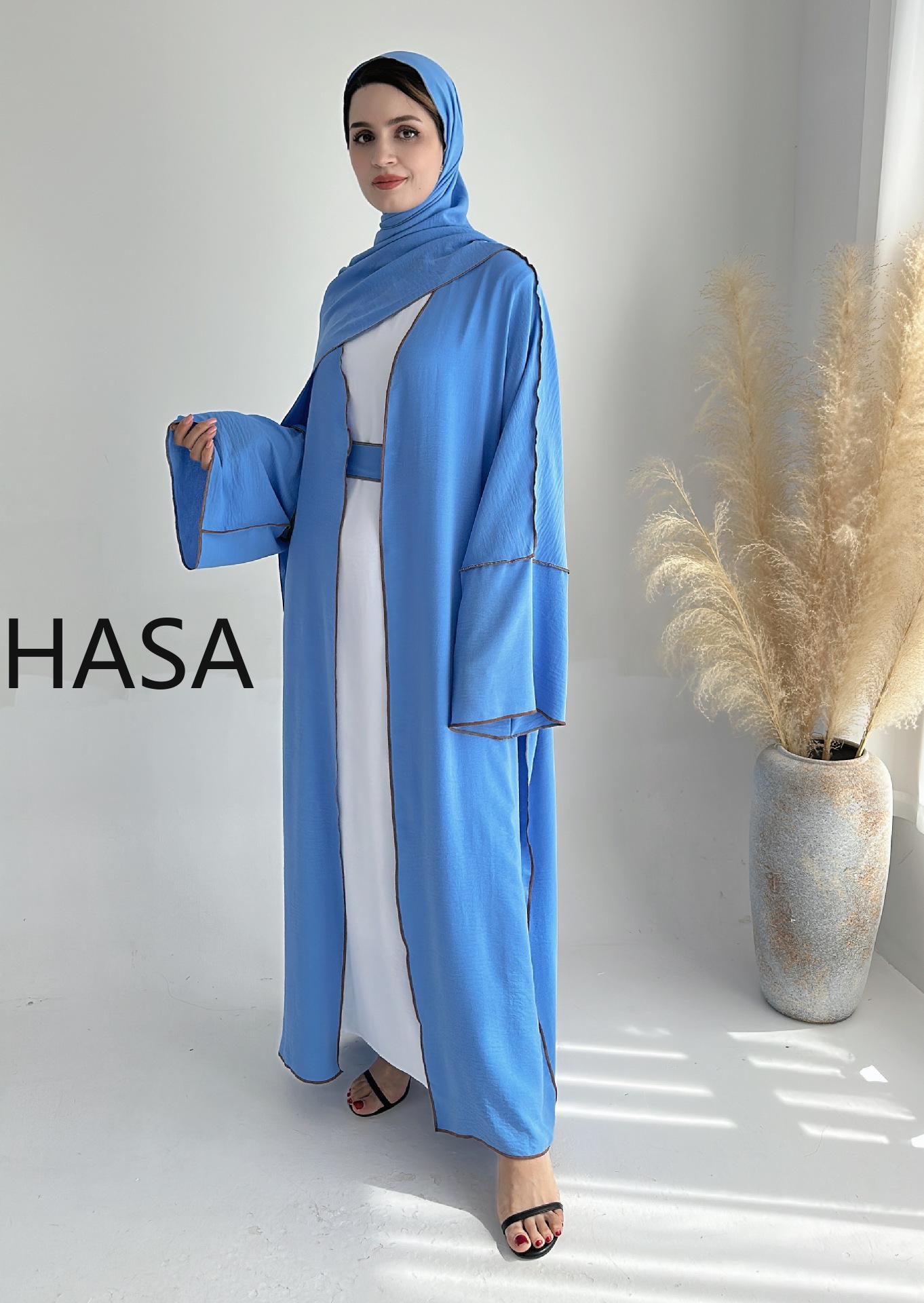 HASA HA1246H 2 PCS SET Crepe Solid Color Loose Hem Cardigan Robe with Hijab