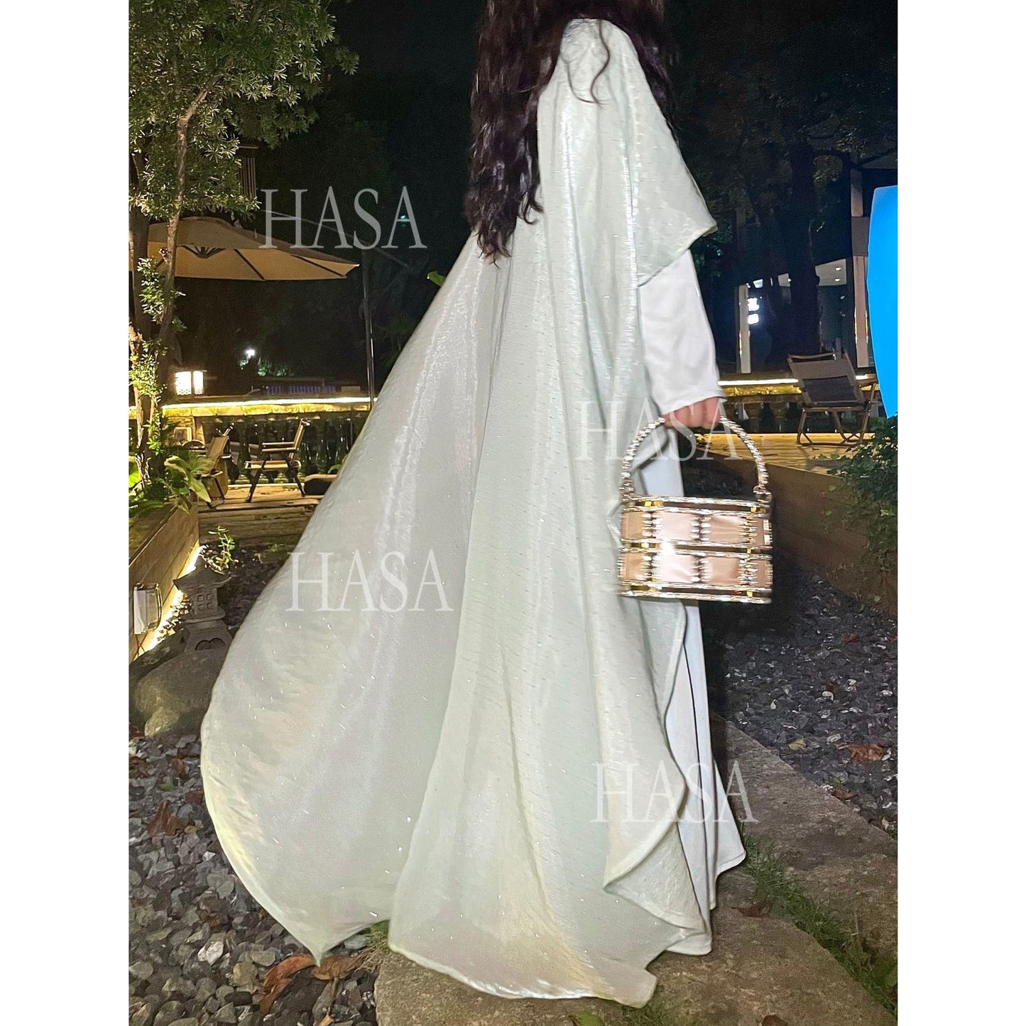 HA6477 Shiny robe two-piece set with rhinestone shawl decoration