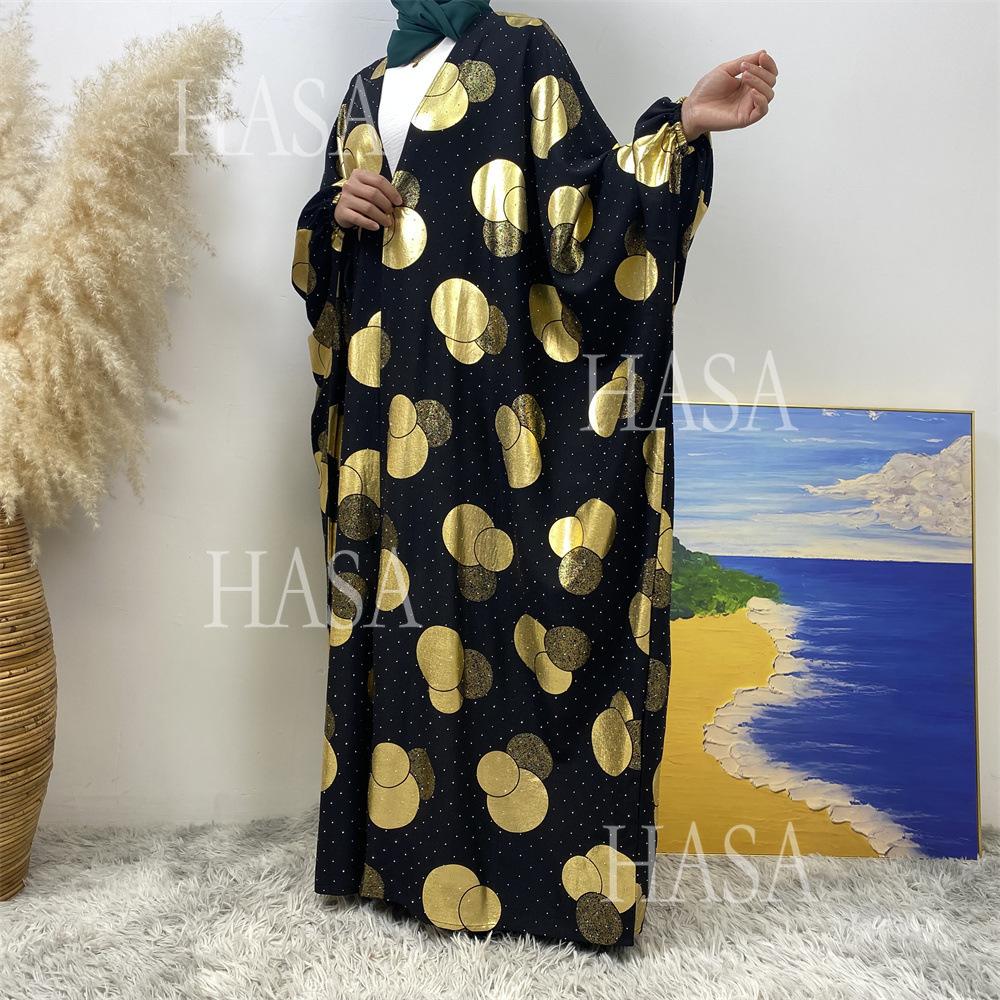 HA6587 Gilded Pattern Cardigan Robe with Bat Sleeves and Loose Flowing Design