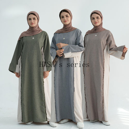 HA5508 Elegant patchwork robe - lightweight and comfortable, showing fashion taste plain casual dress