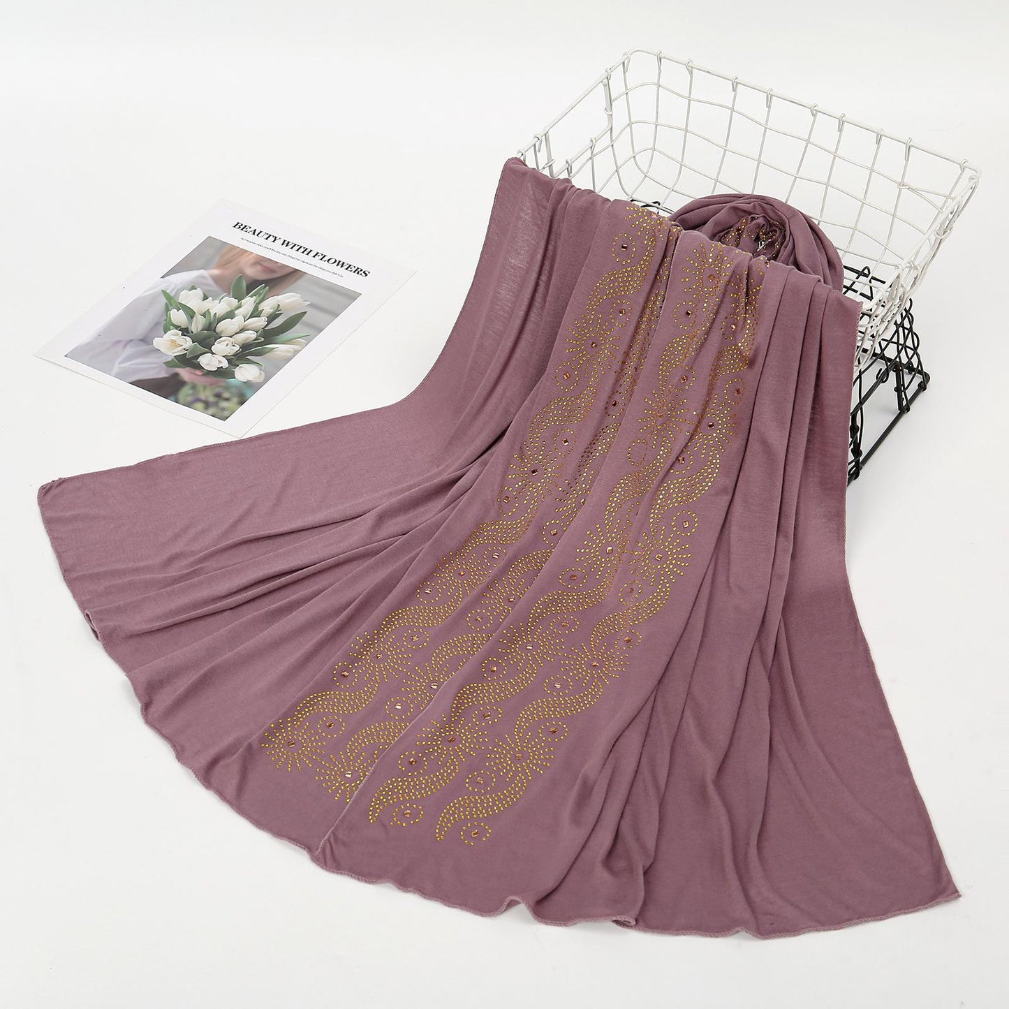 HAYA HA1145 Solid Color Rhinestone Headscarf