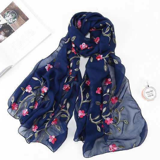 HAYA HA1132 Chiffon Flower Embroidered Scarf