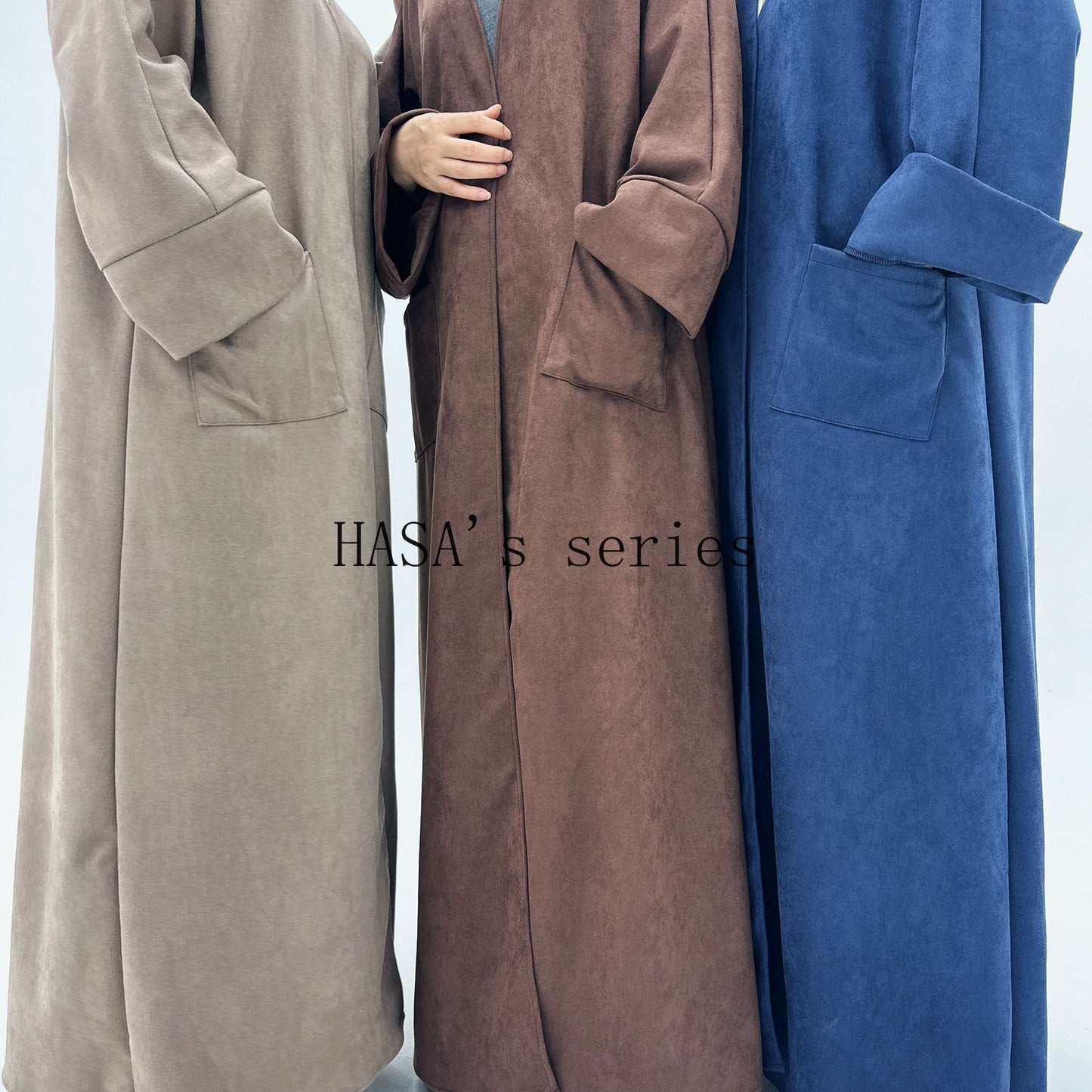 HS5148 Suede-textured, Simple Cardigan-style Long Robe, A Loose and Comfortable Dress for Autumn and Winter.