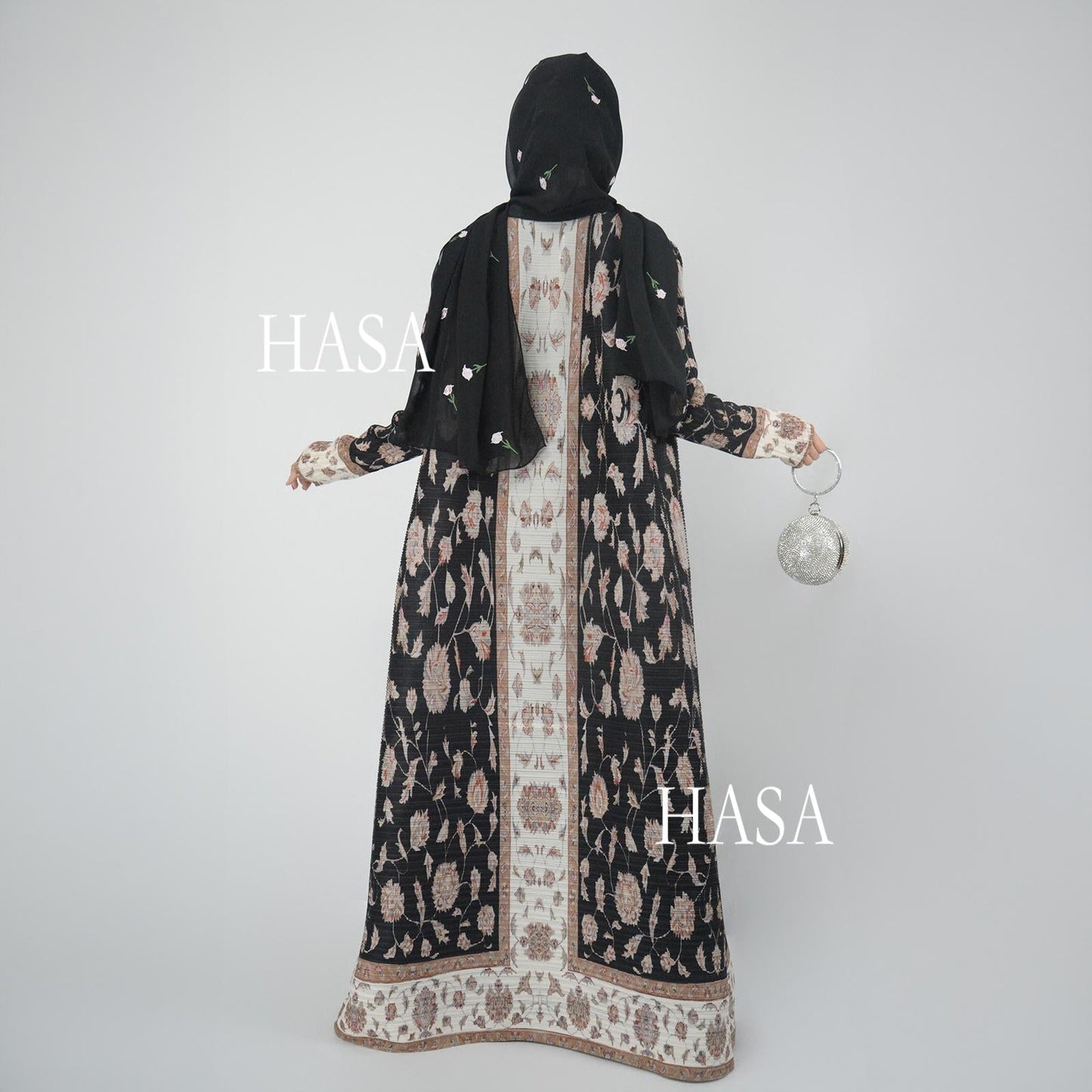 HS5846 Color-blocked Placket Printed Open-front Long Coat