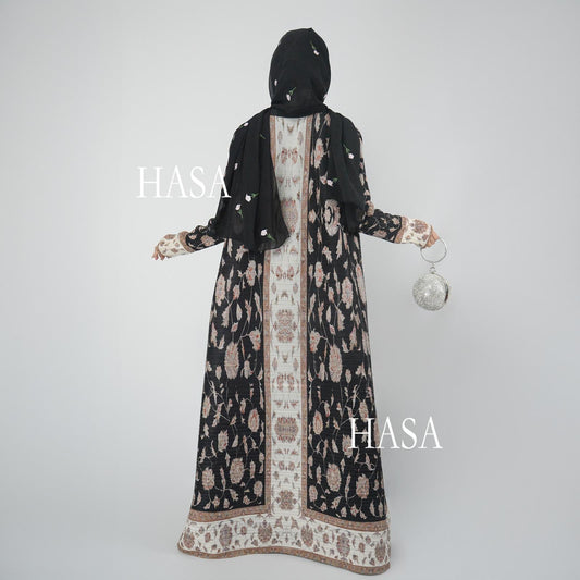 HS5846 Color-blocked Placket Printed Open-front Long Coat