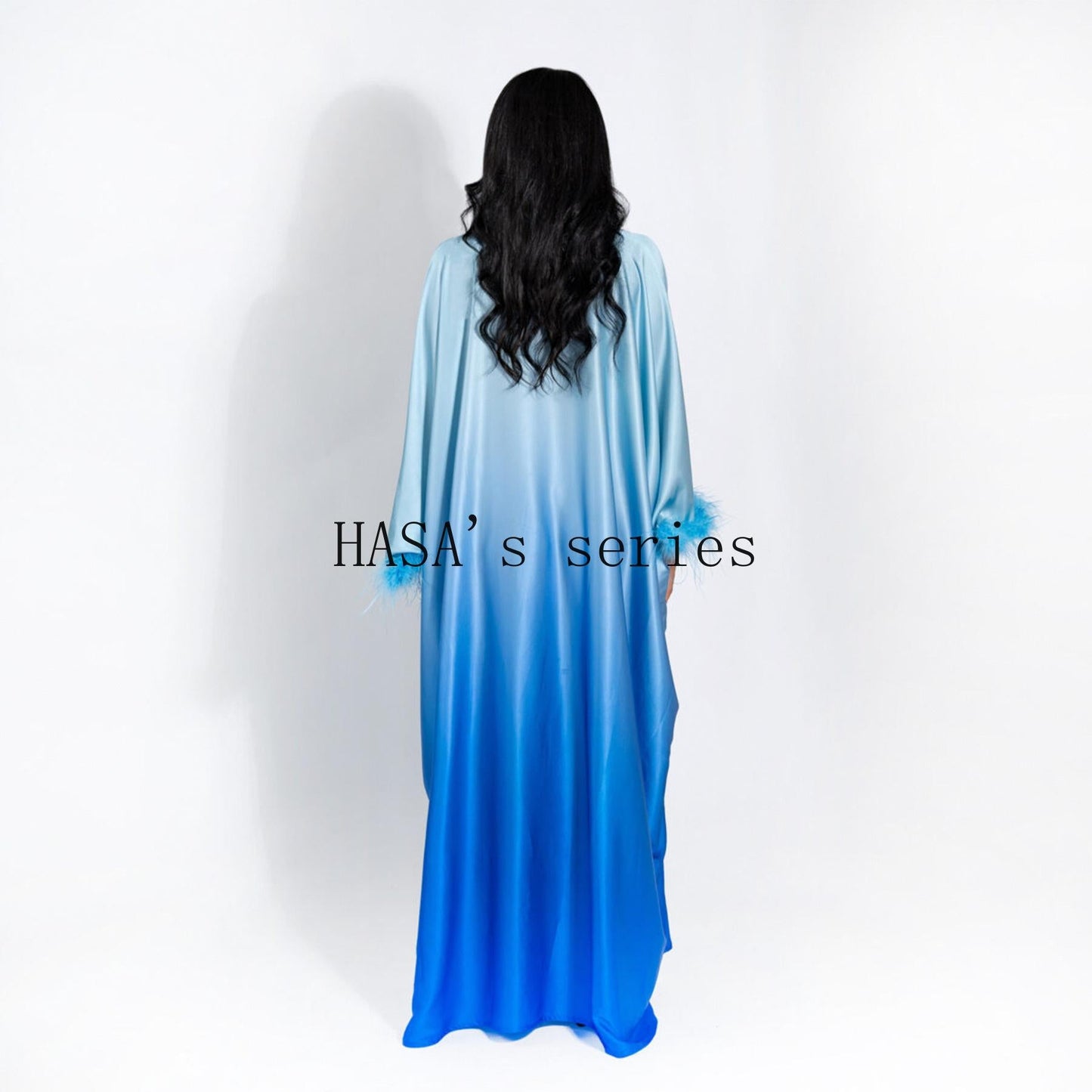HS5108 Elegant long dress with gradient color waist design and batwing sleeves.