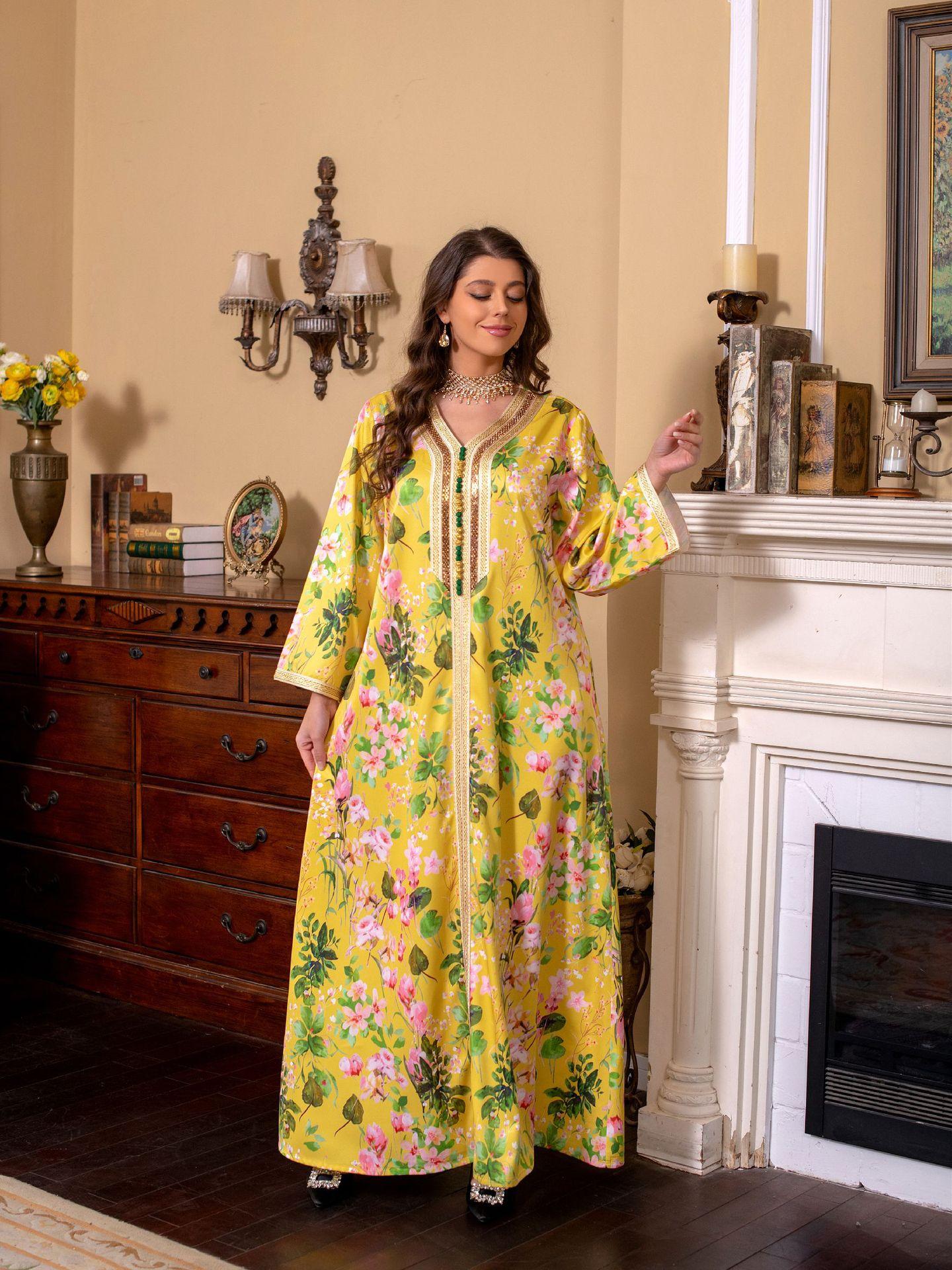 HAYA HAYA1075 Abaya Robe New Printed Rhinestone Dress