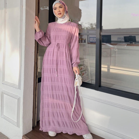 HAYA HAYA1049 Long Chiffon Pleated Dress
