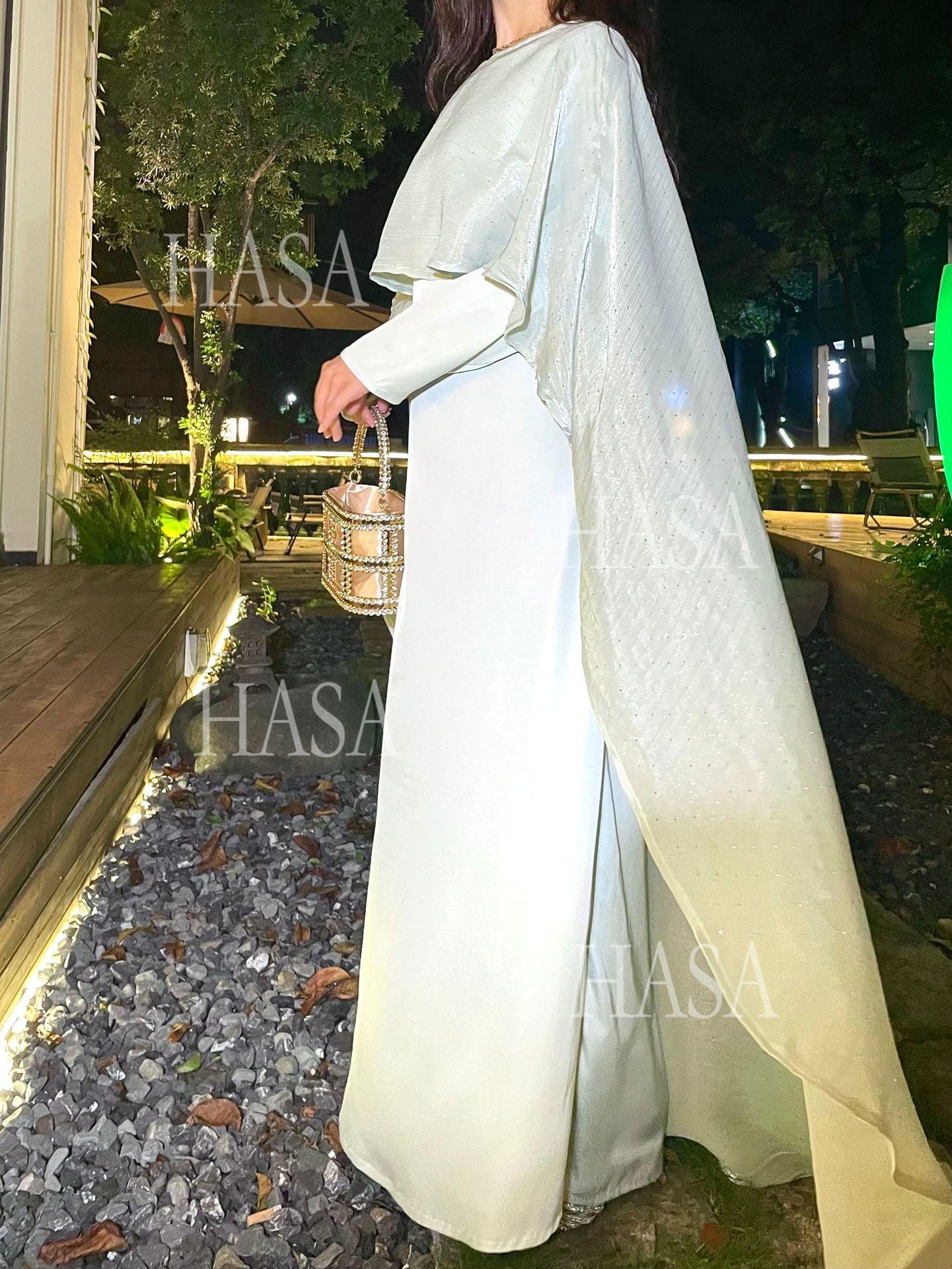 HA6477 Shiny robe two-piece set with rhinestone shawl decoration