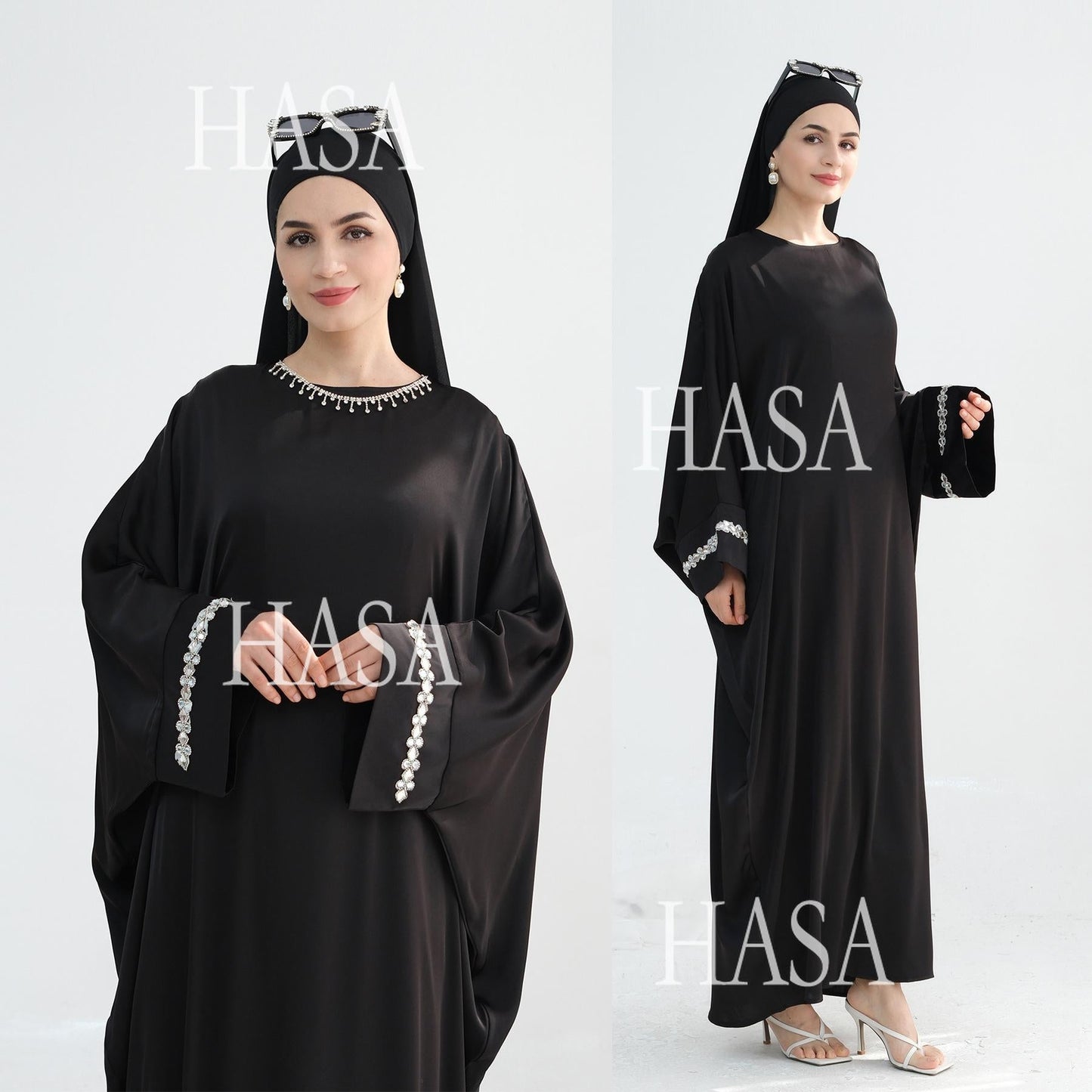 HA5882 A Cardigan Dress with Exquisite Hot Diamond Embellishment and Elegant Details closed abayas