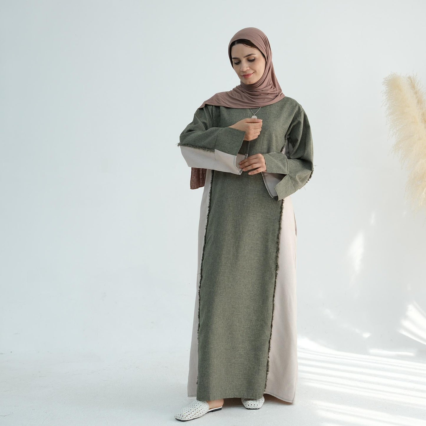 HA5508 Elegant patchwork robe - lightweight and comfortable, showing fashion taste plain casual dress
