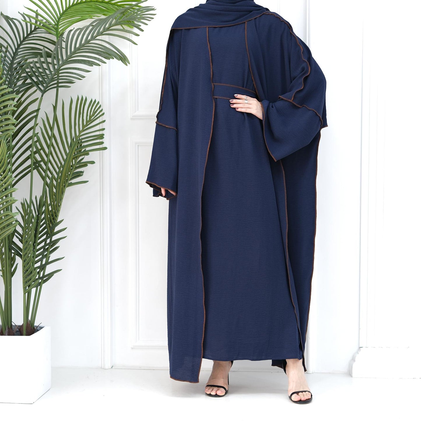 HAYA HA1095 3pcs Set Cardigan+without Sleeves Inner Dress+Hijab