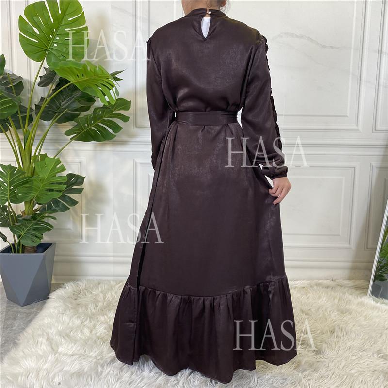 HA6591 Solid Color Turtleneck Long Sleeve Dress with Pleated Waistband